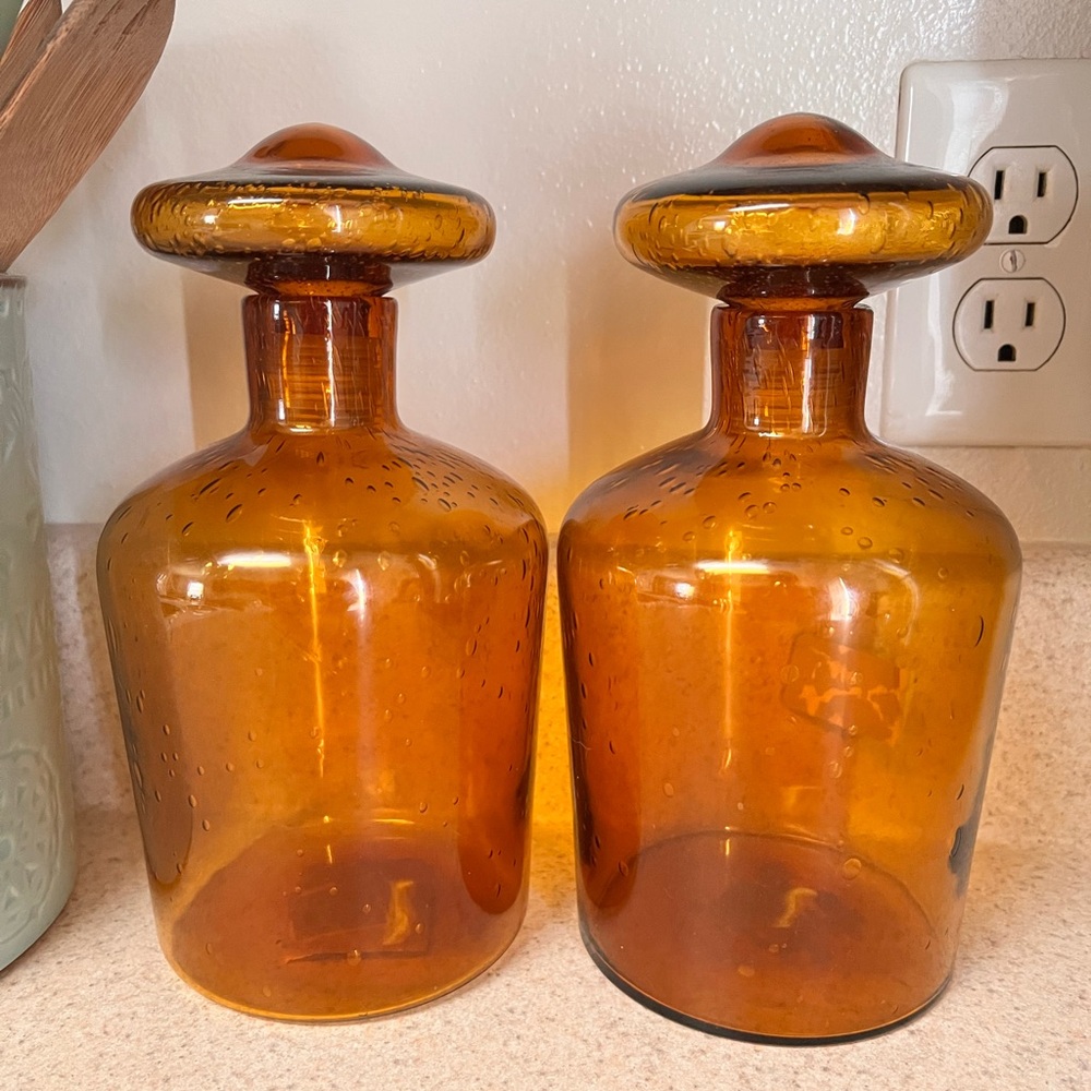 Amber Bubble glass decanters